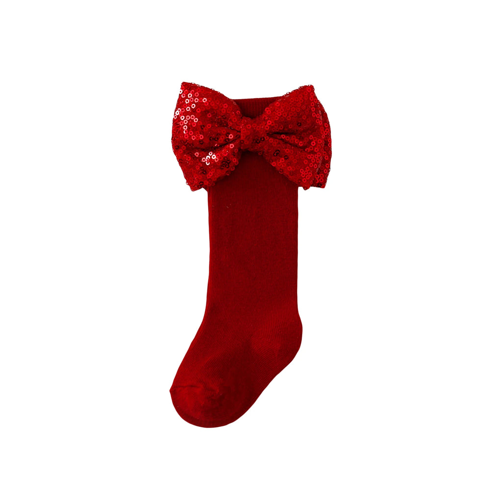 Red Christmas bow socks for baby girl