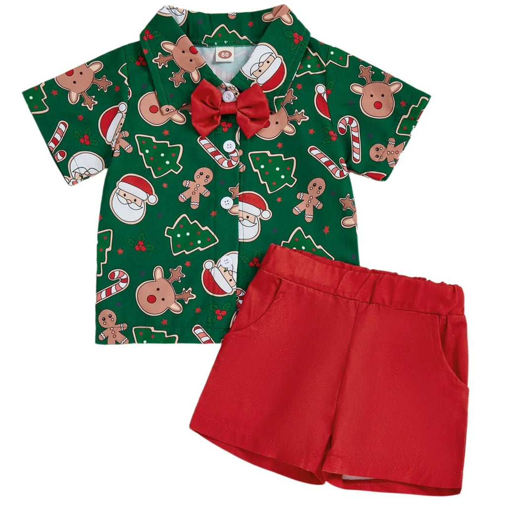 Christmas green shirt and red shorts for baby boys Australia