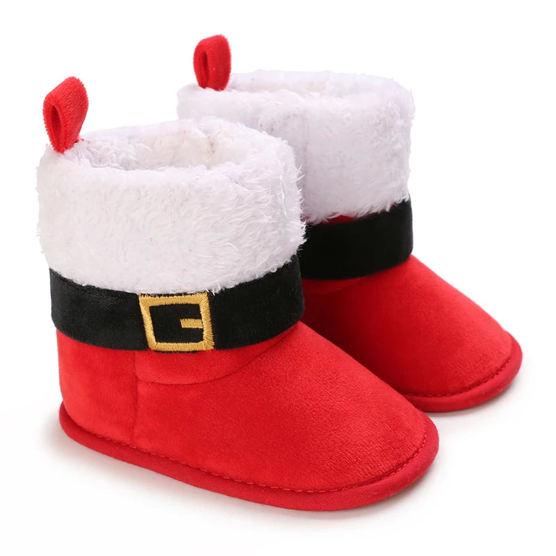 Red fluffy baby Ugg boots with Santa design