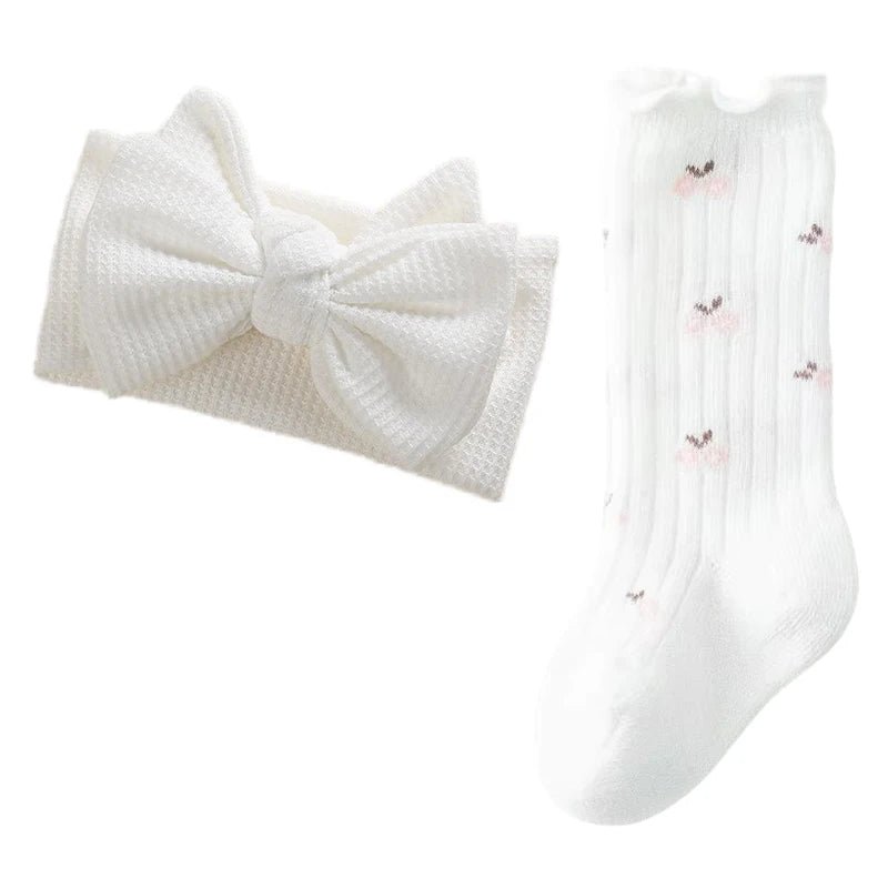 Snow White Baby Girl Gift Set with Floral Socks and Waffle Bow Headband