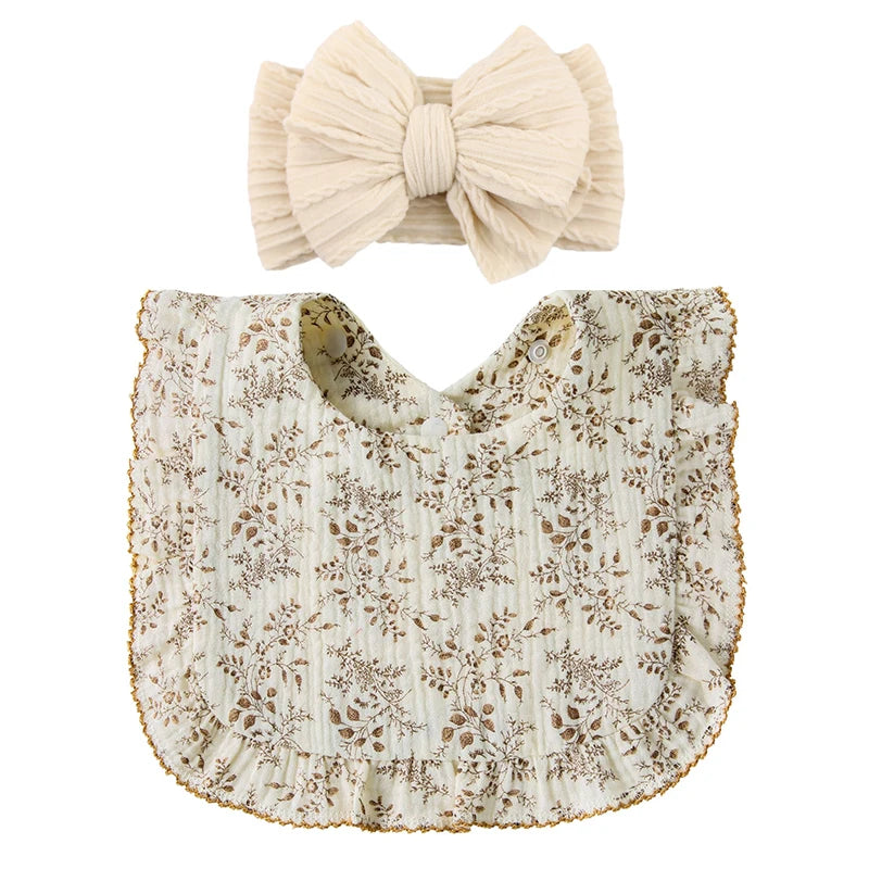 Gream Topknot and matching floral baby bib gift set 