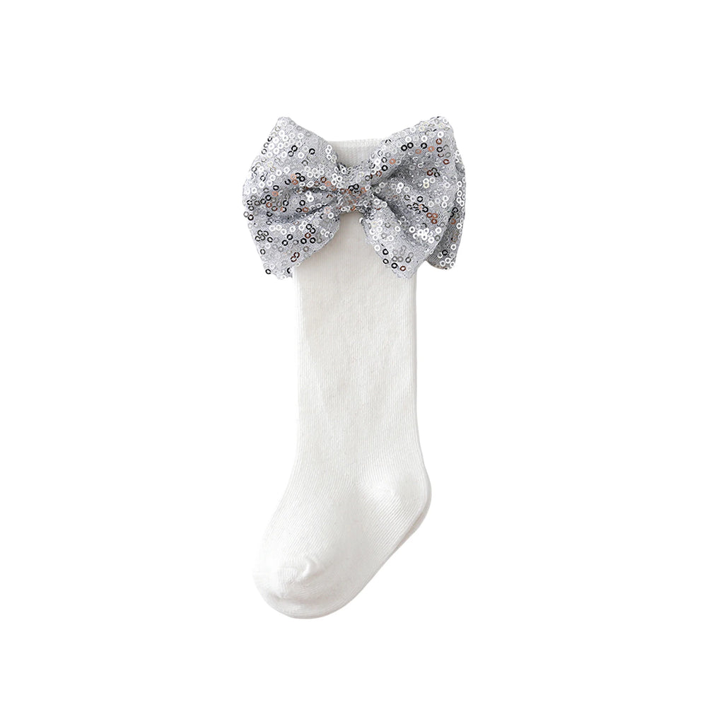 White sparkly bow socks for baby & toddler